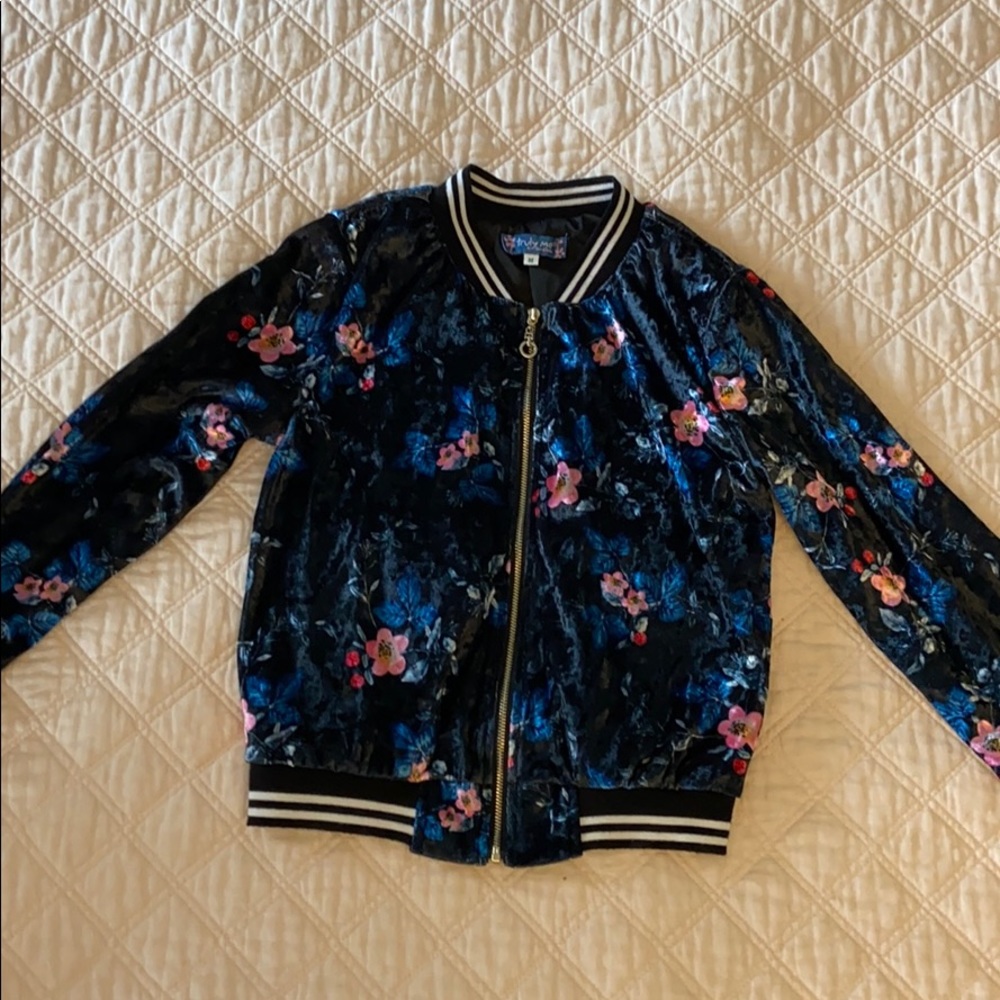 Girls velvet floral bomber jacket